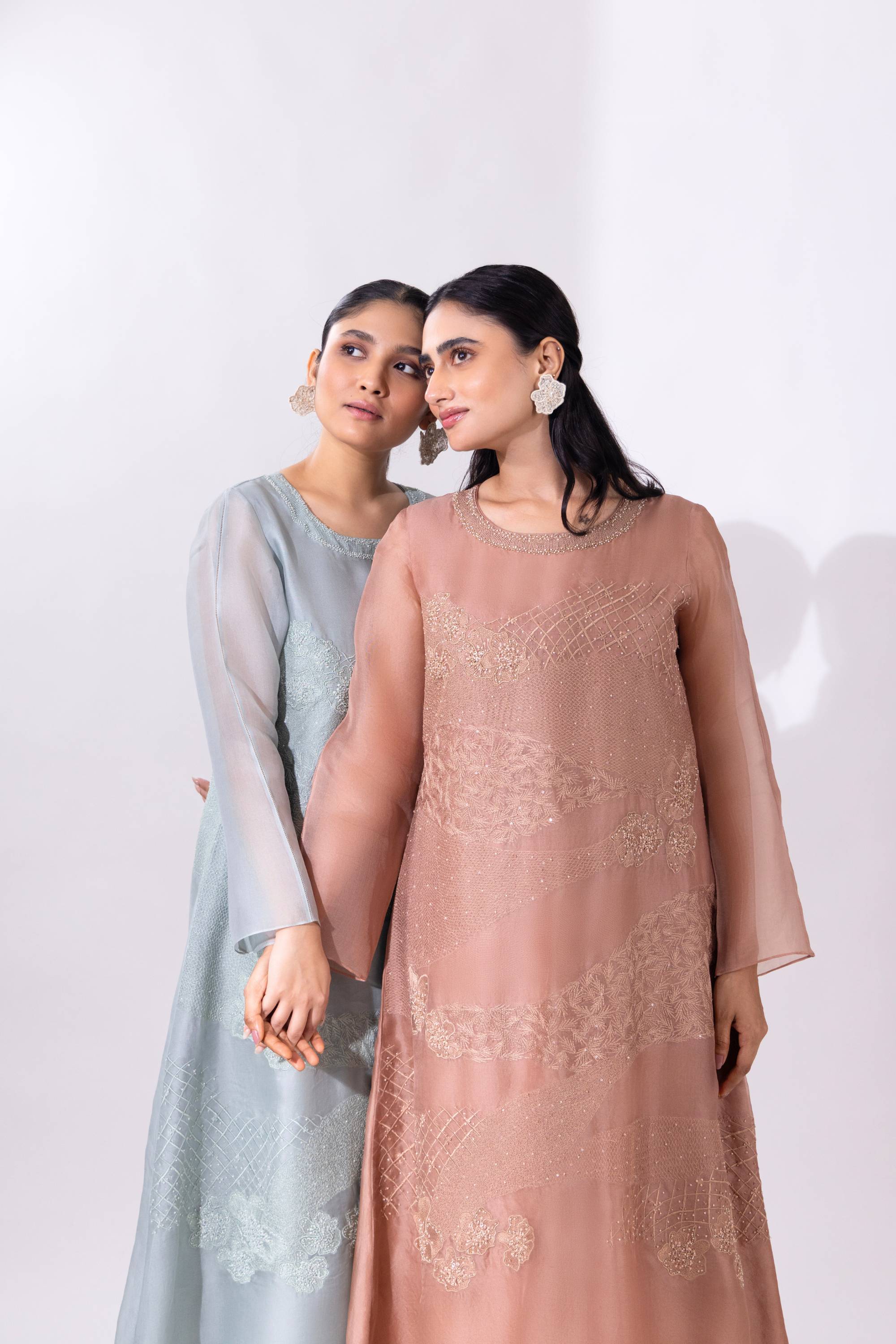 Brown A-line Organza Kurta With Pant