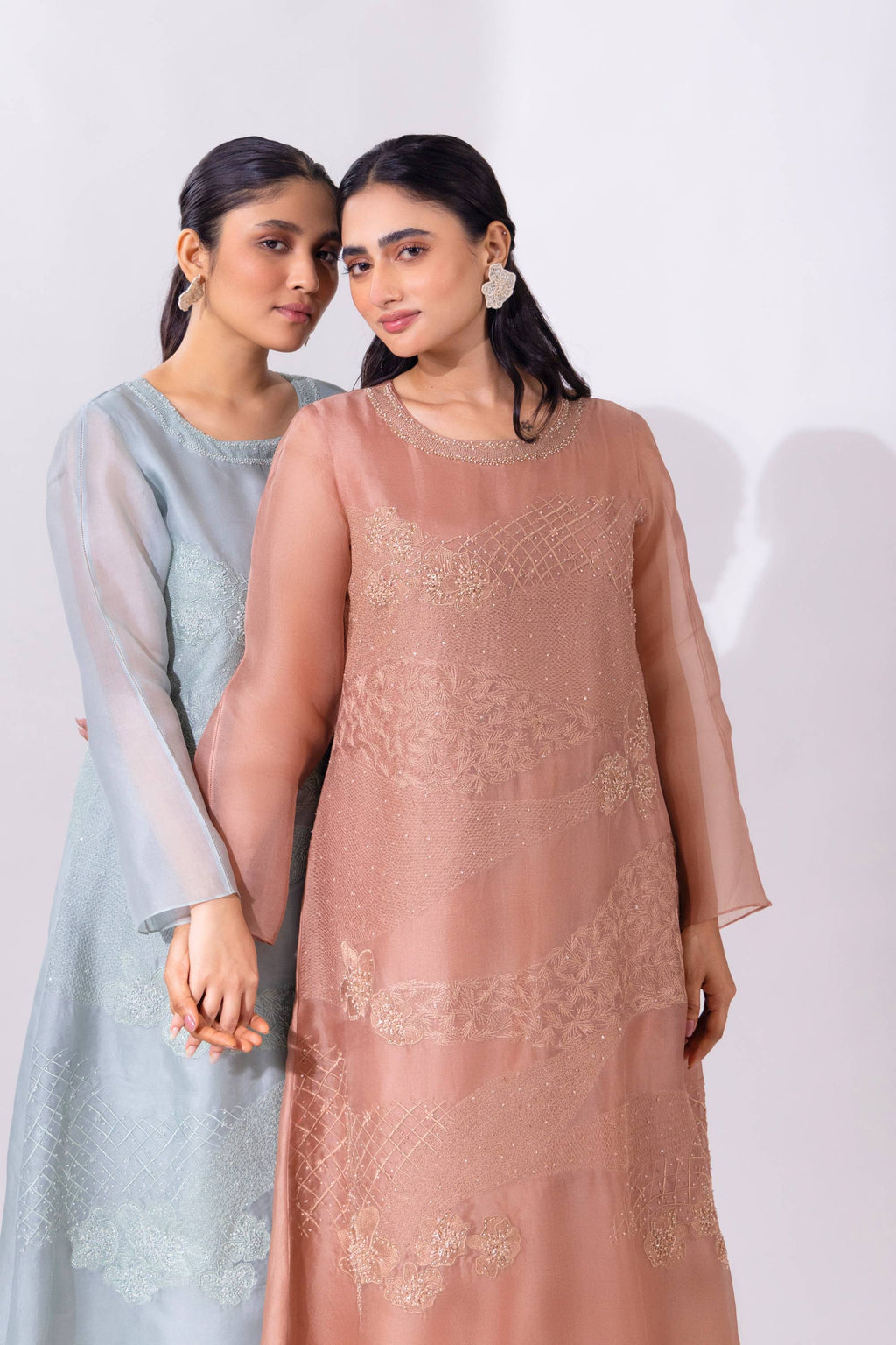 Brown A-line Organza Kurta With Pant