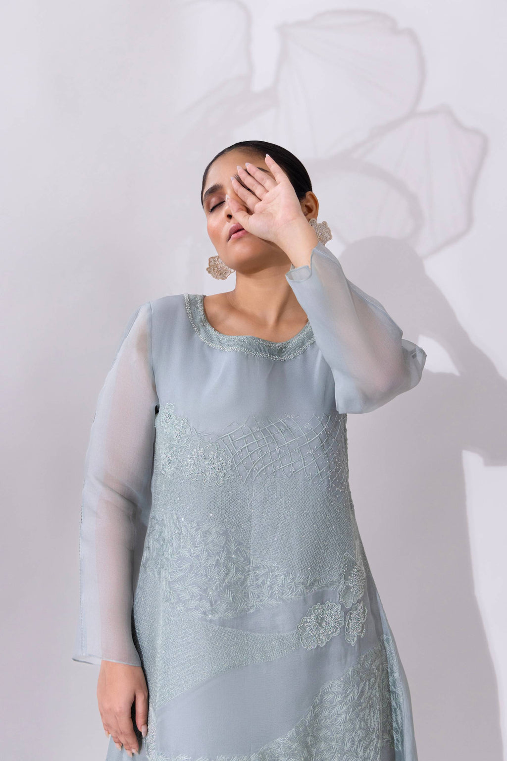 Blue A-line Organza Kurta With Pant