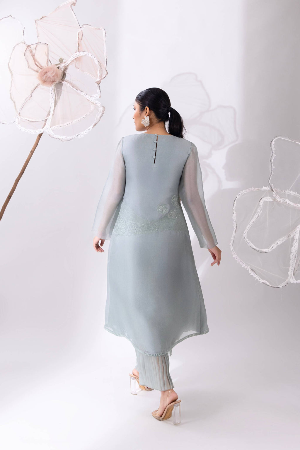 Blue A-line Organza Kurta With Pant