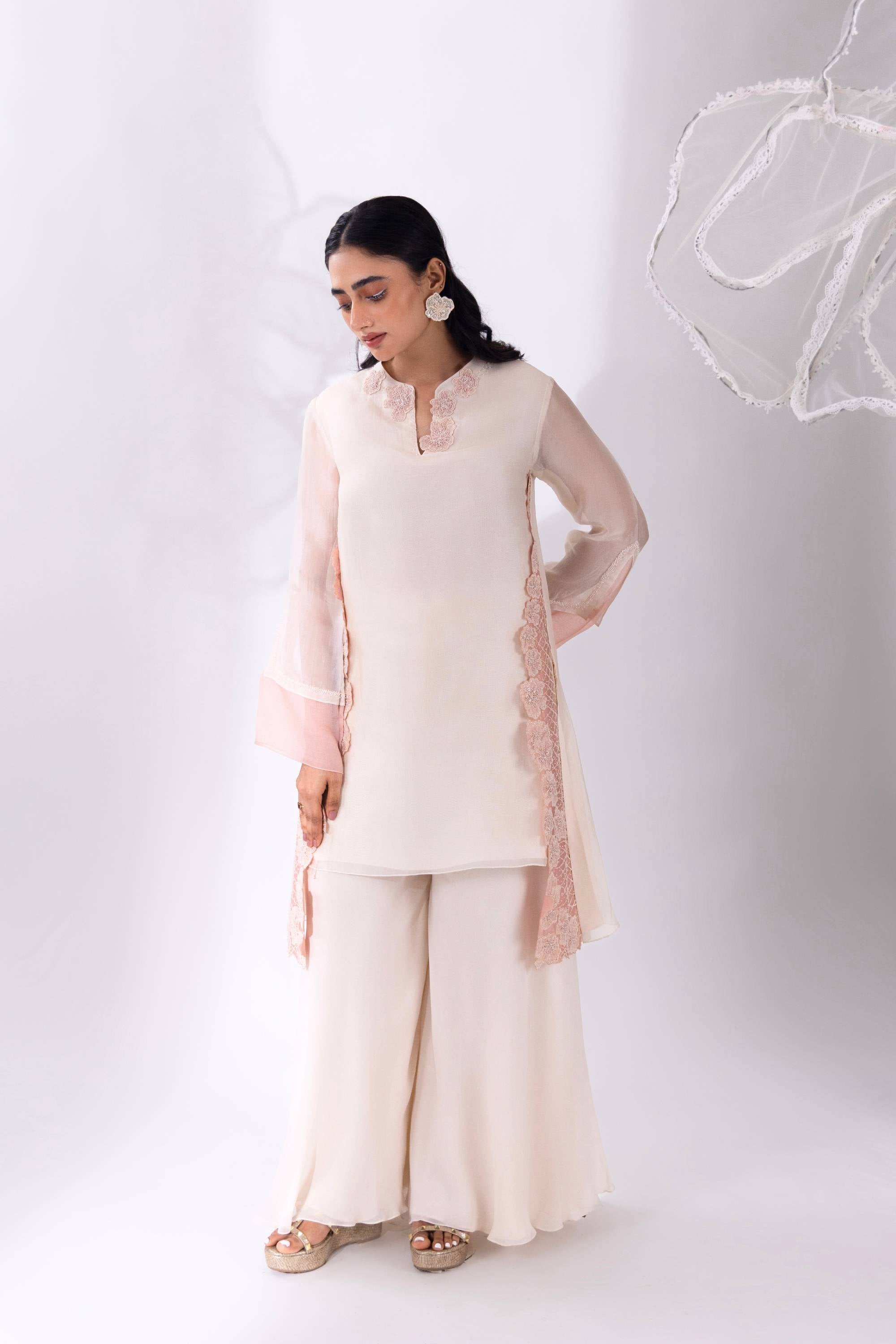 White Organza Kurta With Pant
