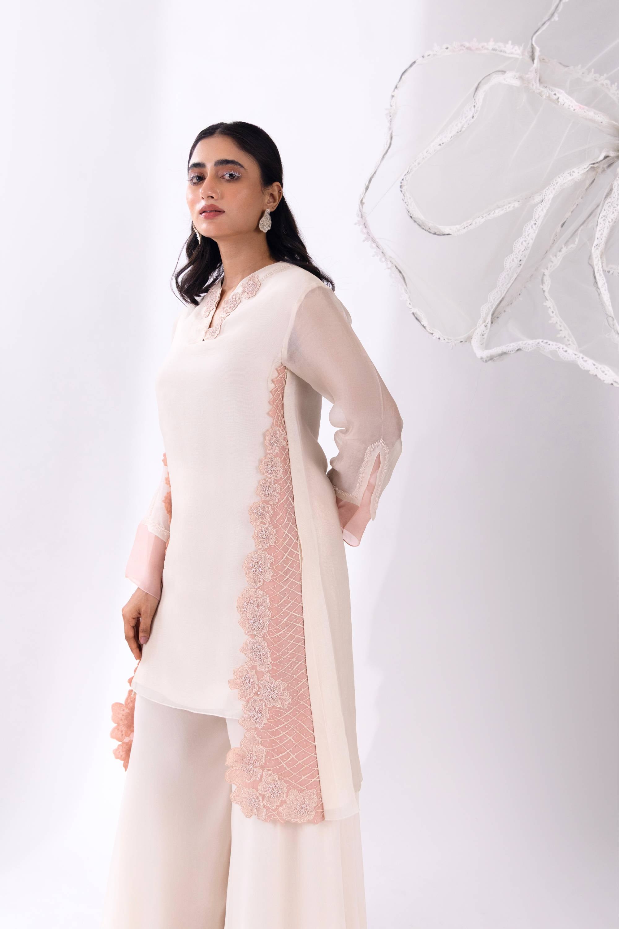 White Organza Kurta With Pant