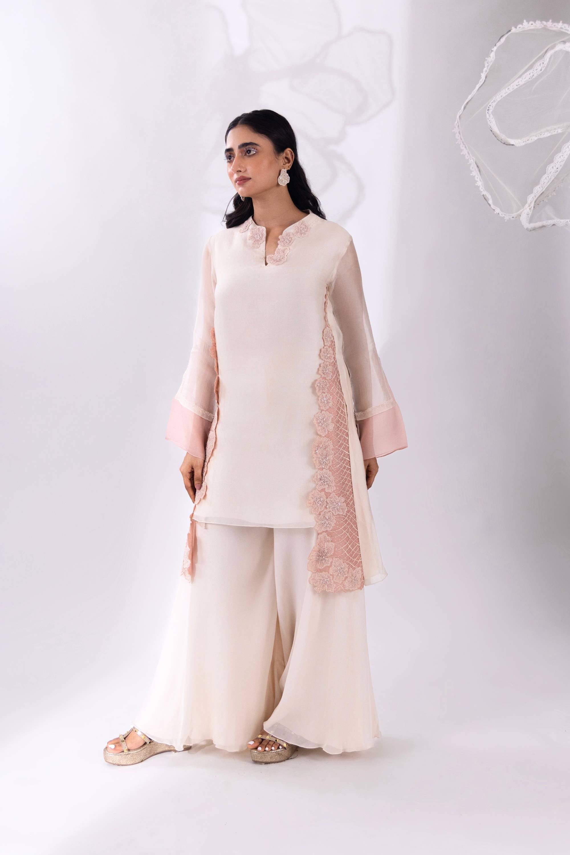White Organza Kurta With Pant