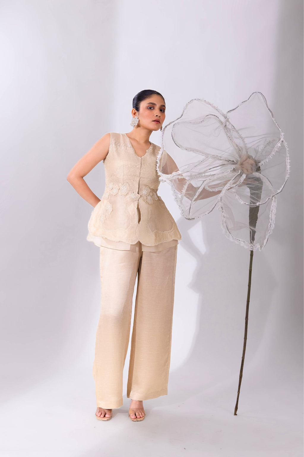 White Peplum Set With Top & Pant