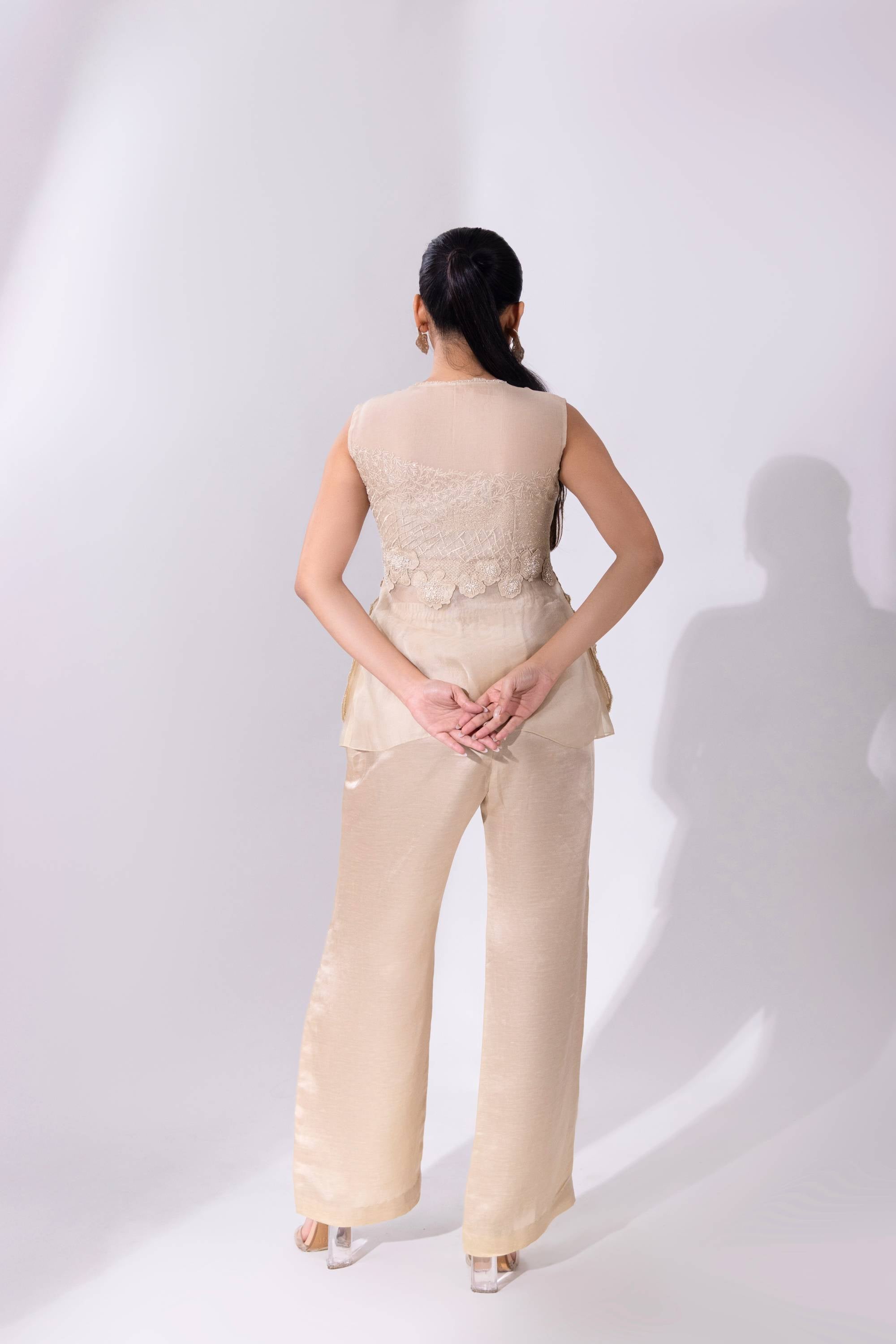 White WaveBorne Peplum Top With Pant