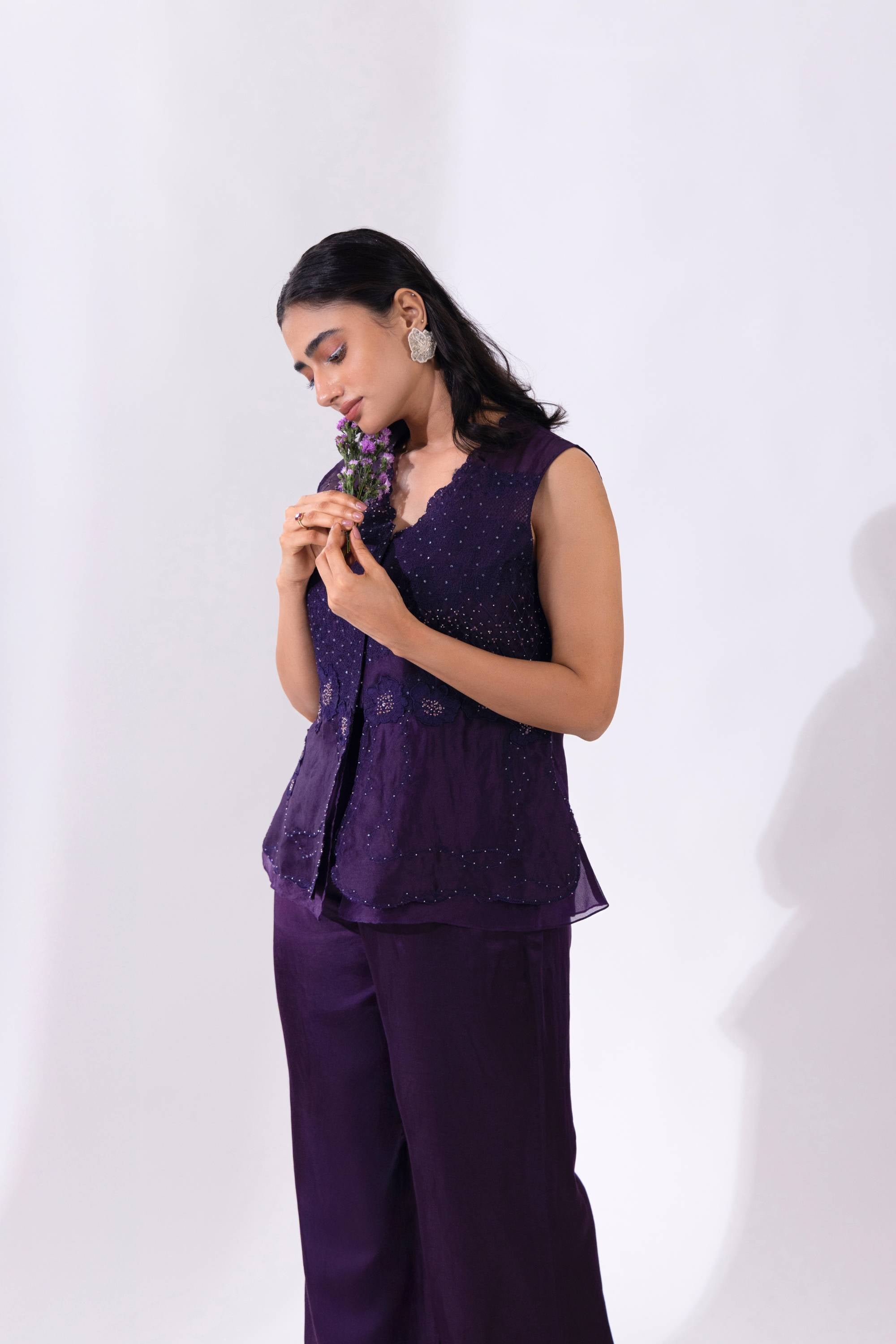 Purple Peplum Set With Top & Pant