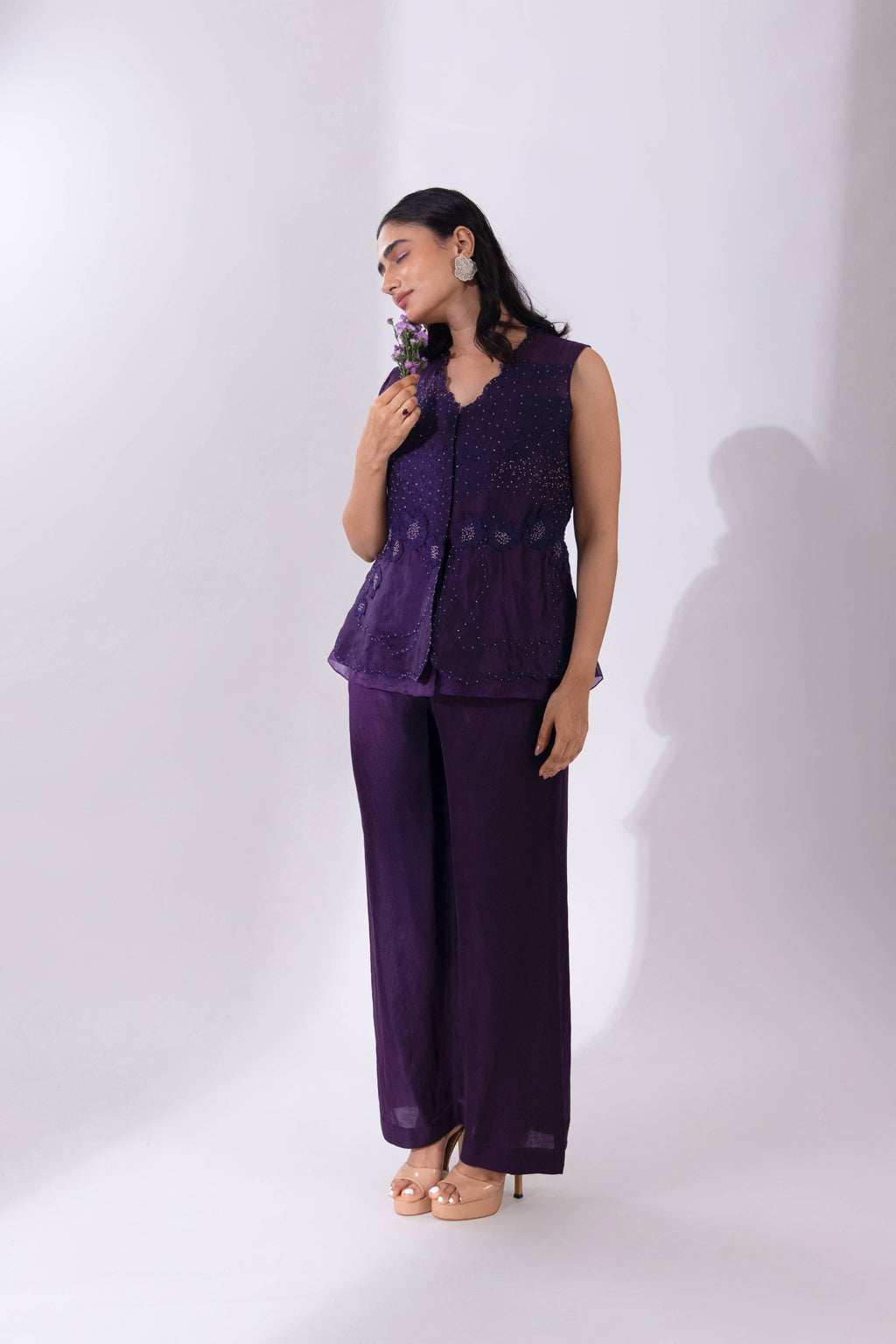 Purple Peplum Set With Top & Pant