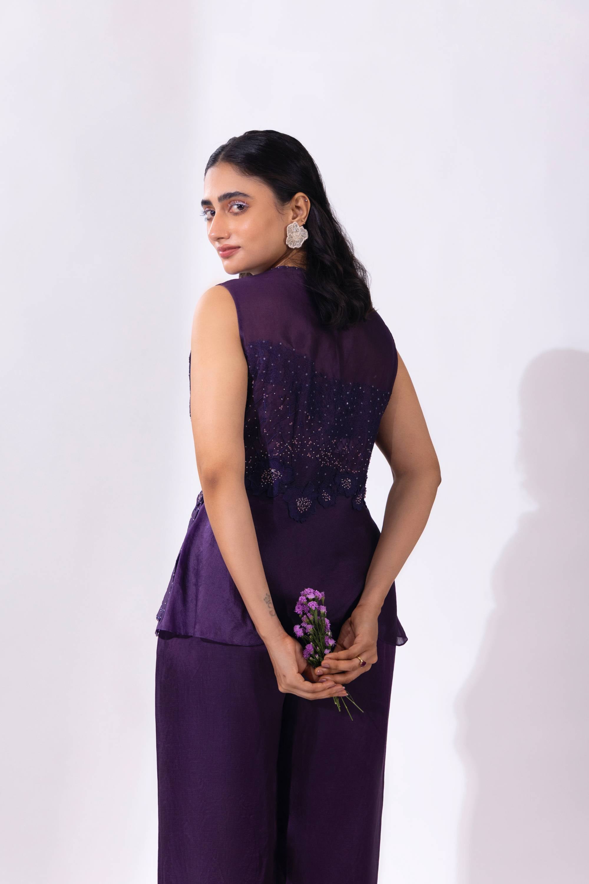 Purple Peplum Set With Top & Pant