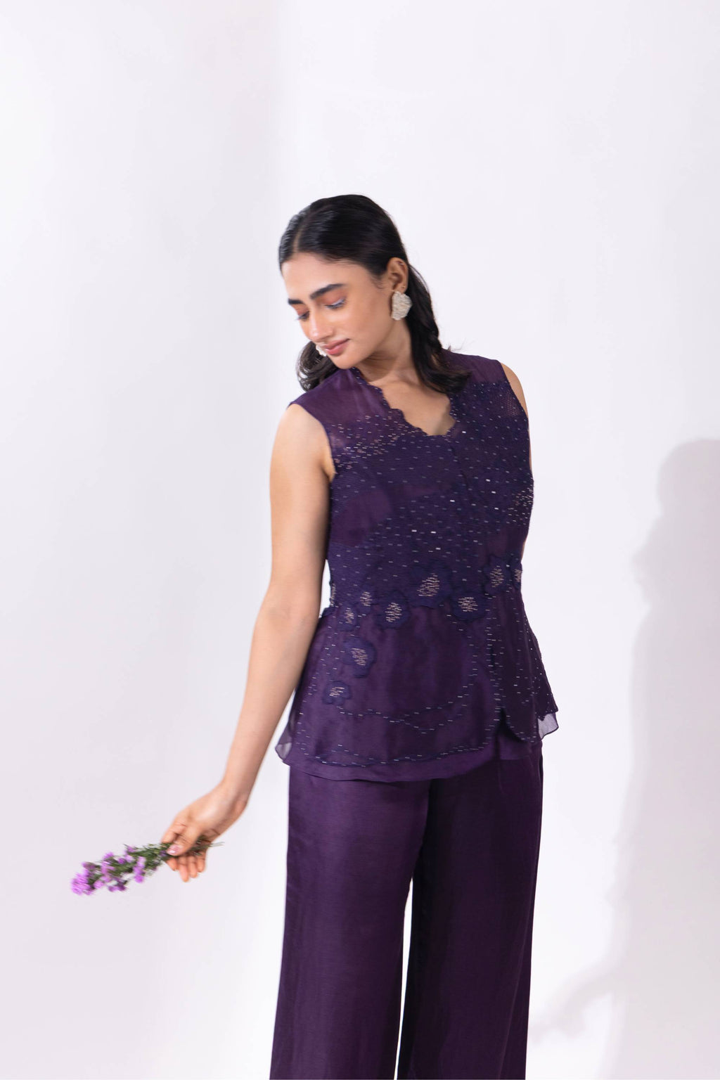 Purple Peplum Set With Top & Pant