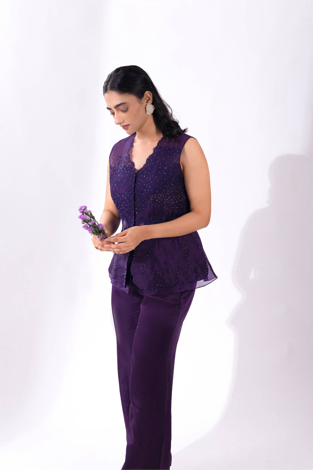 Purple Peplum Set With Top & Pant