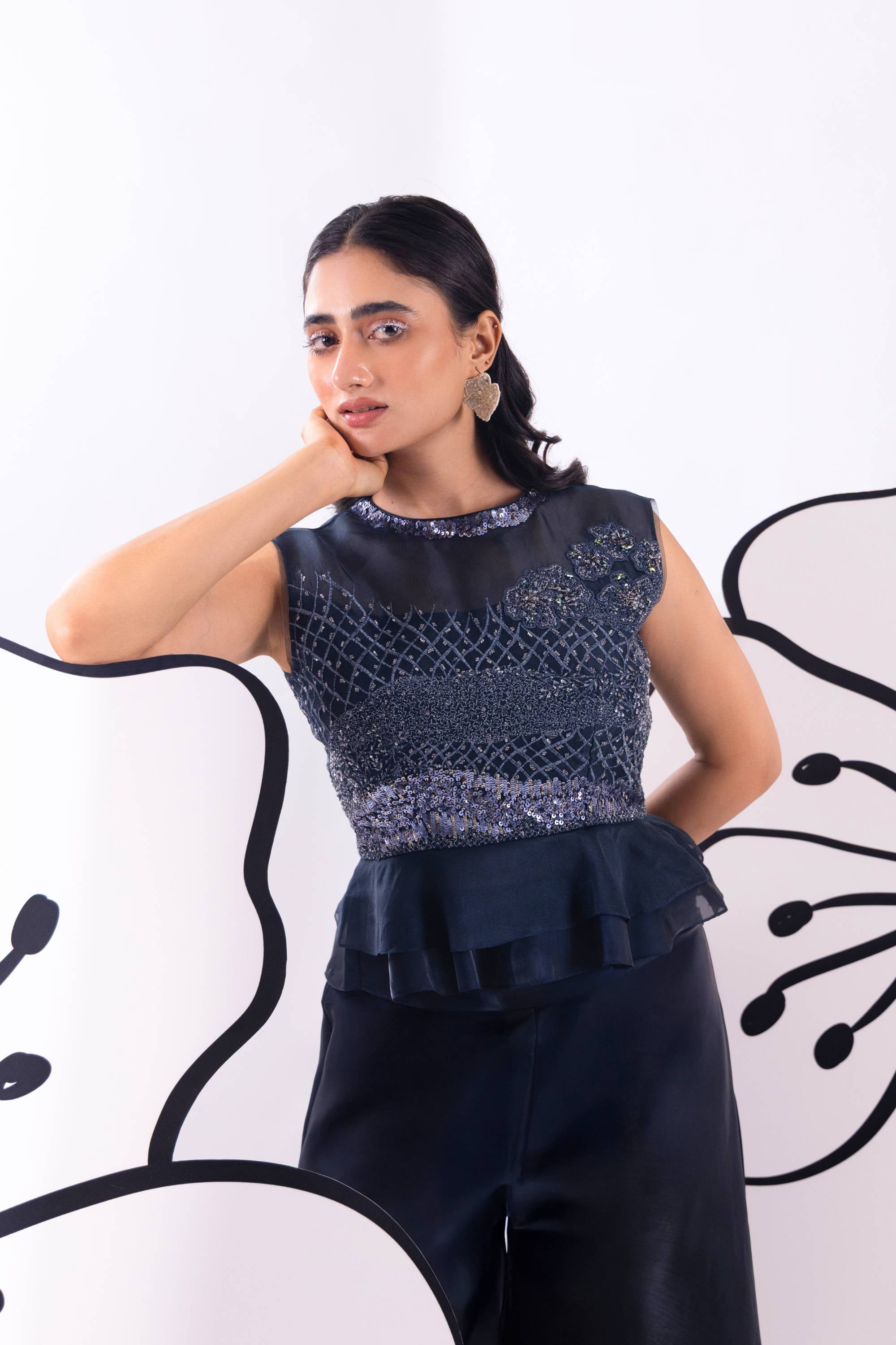 Blue Shimmer Set With Top & Pant