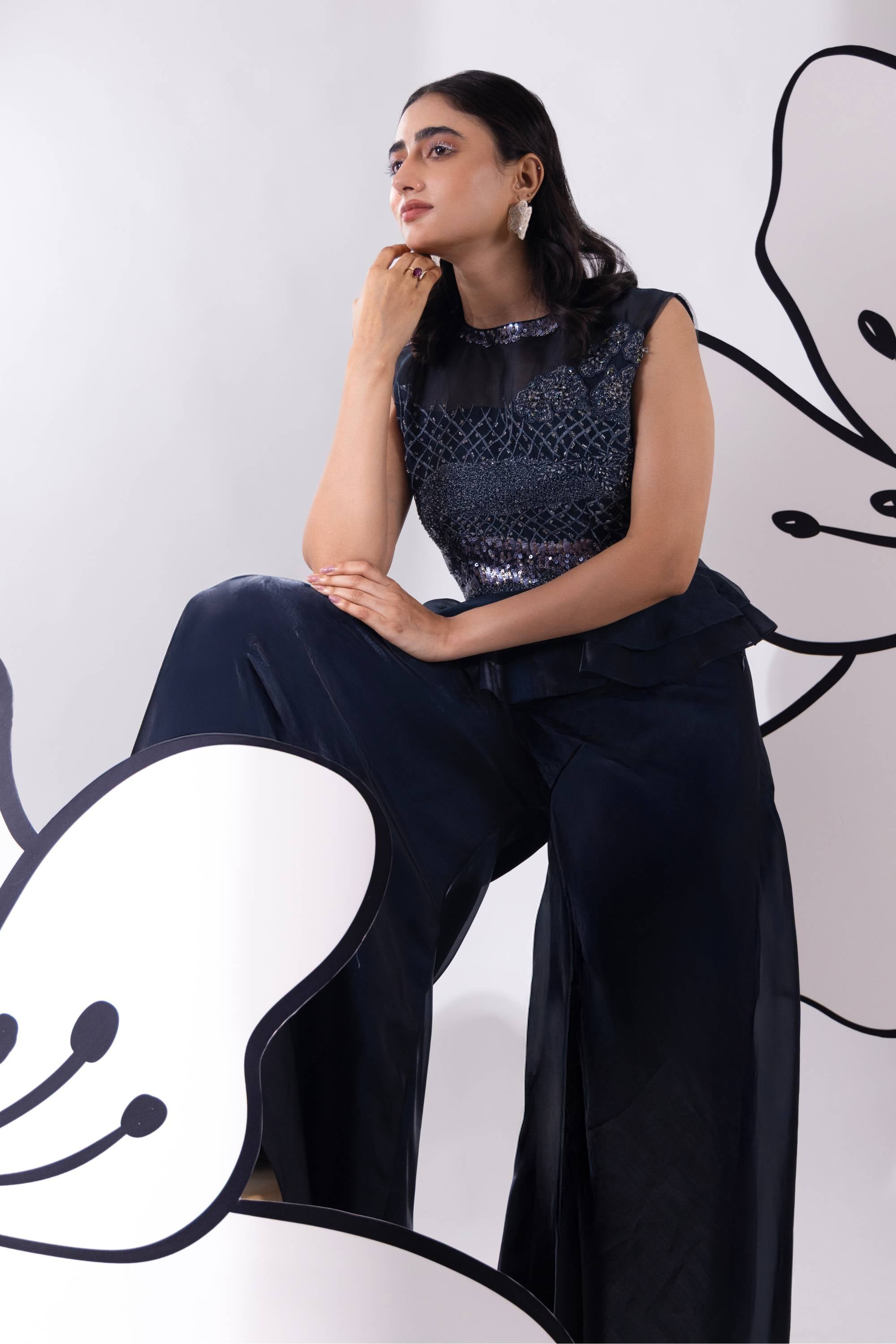 Blue Shimmer Set With Top & Pant