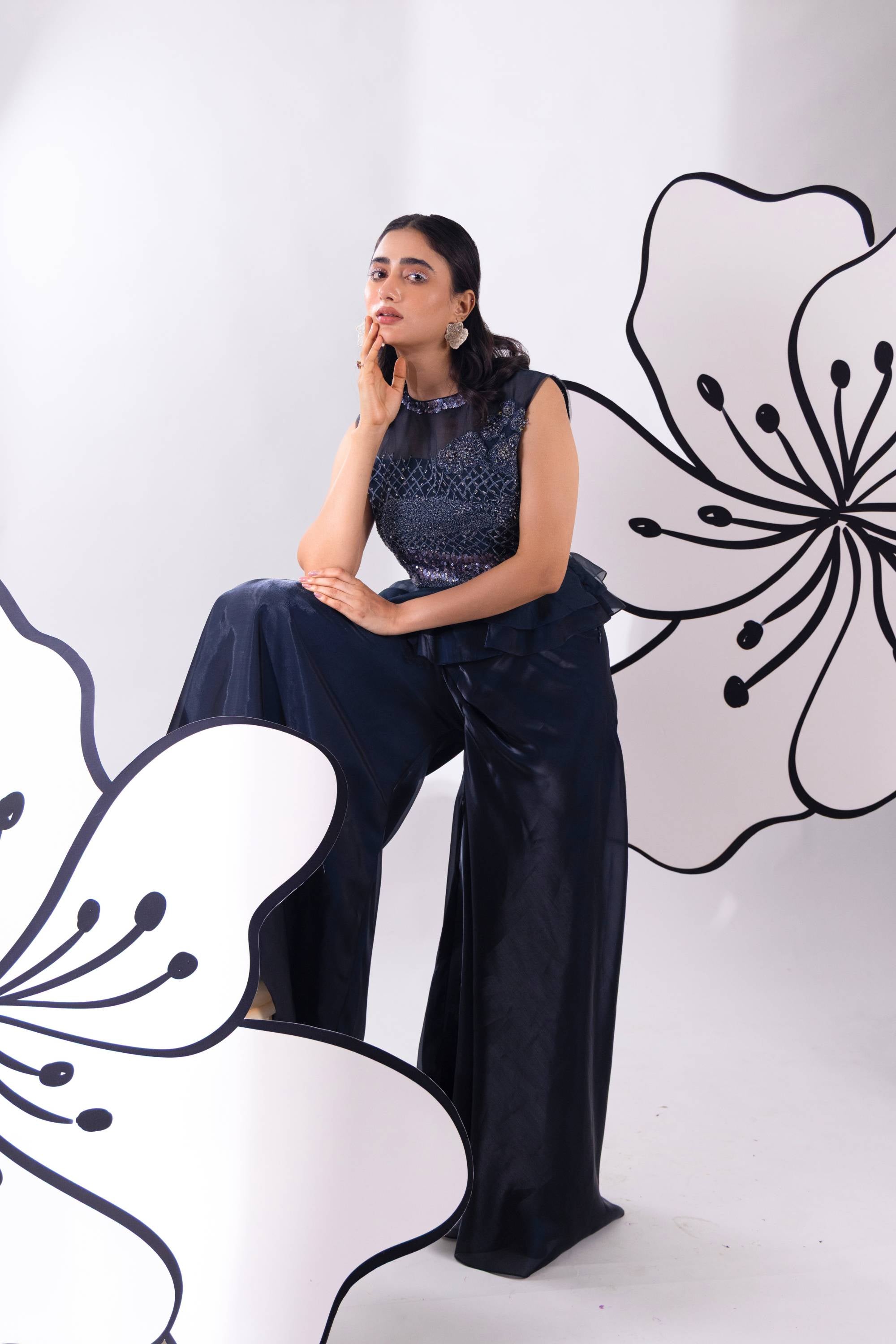 Blue Shimmer Peplum Set
