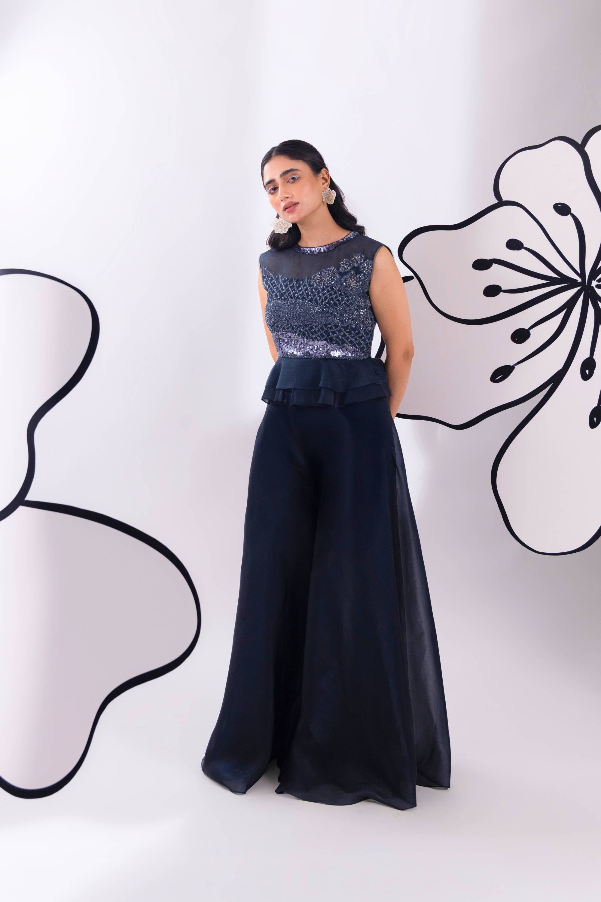 Blue Shimmer Set With Top & Pant