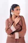 Brown Organza Long Collar Shirt