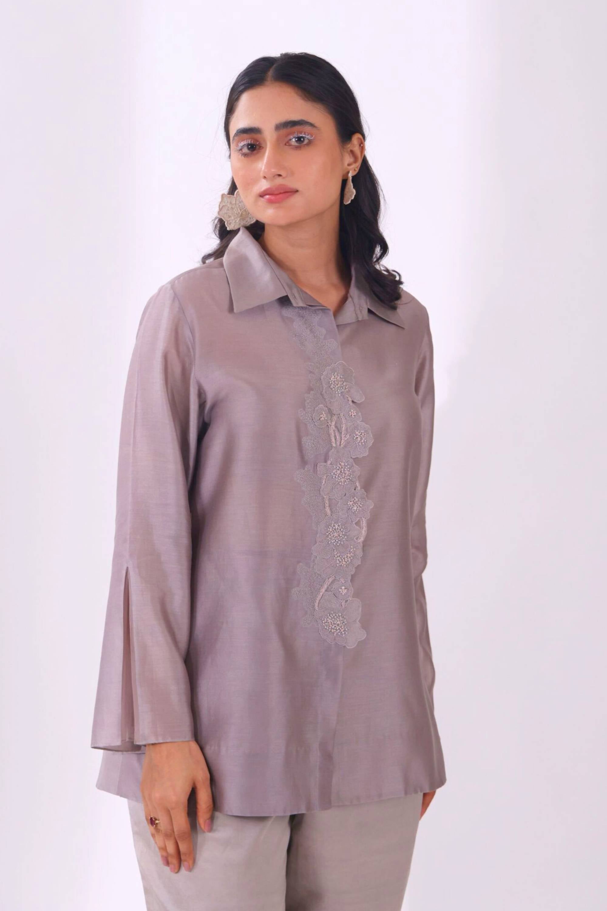 Grey A-Line Chanderi Shirt