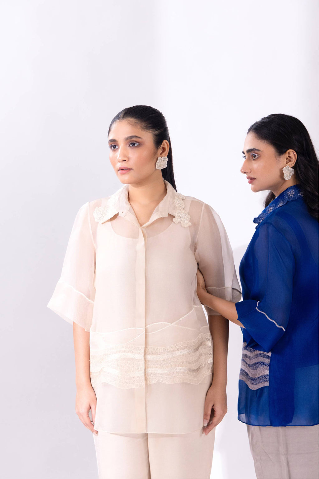 Blue Organza Wave Shirt with Slip