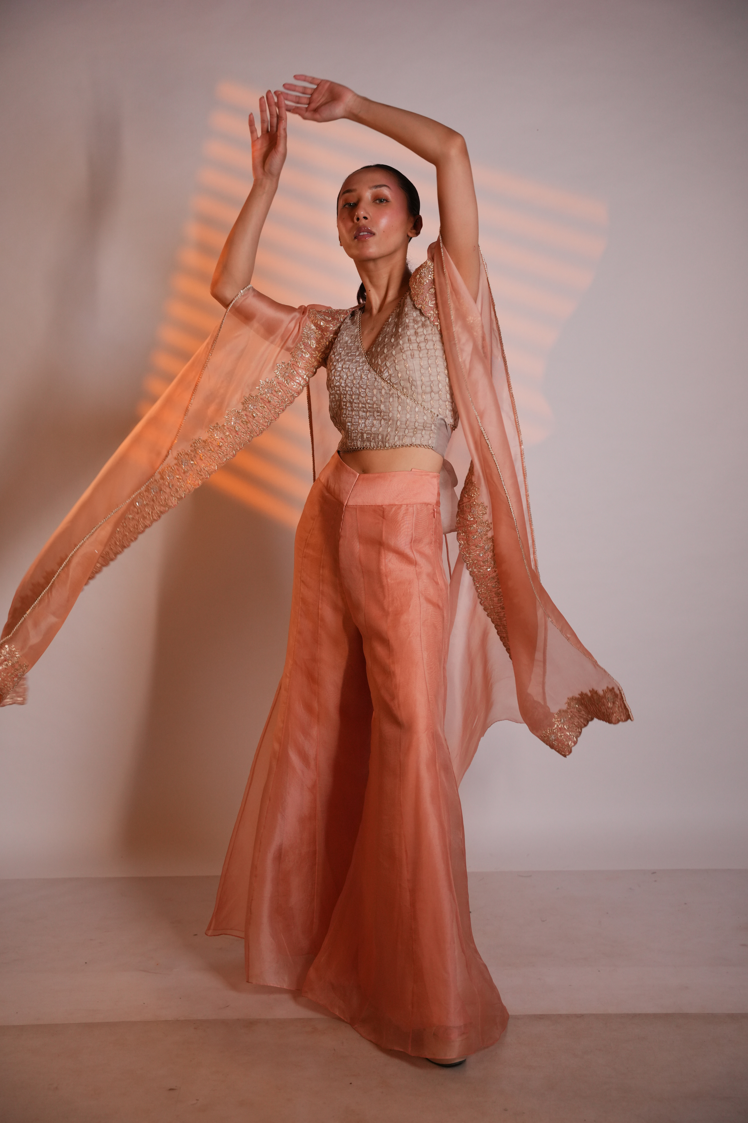 Peach Gota Organza Cape