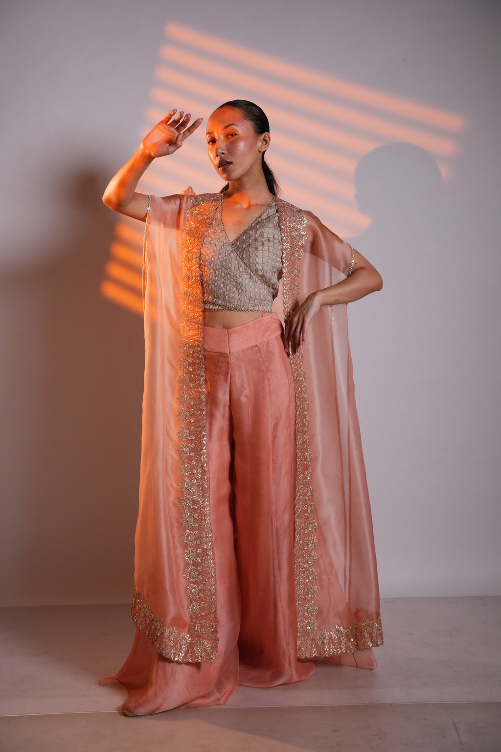 Peach Gota Organza Cape