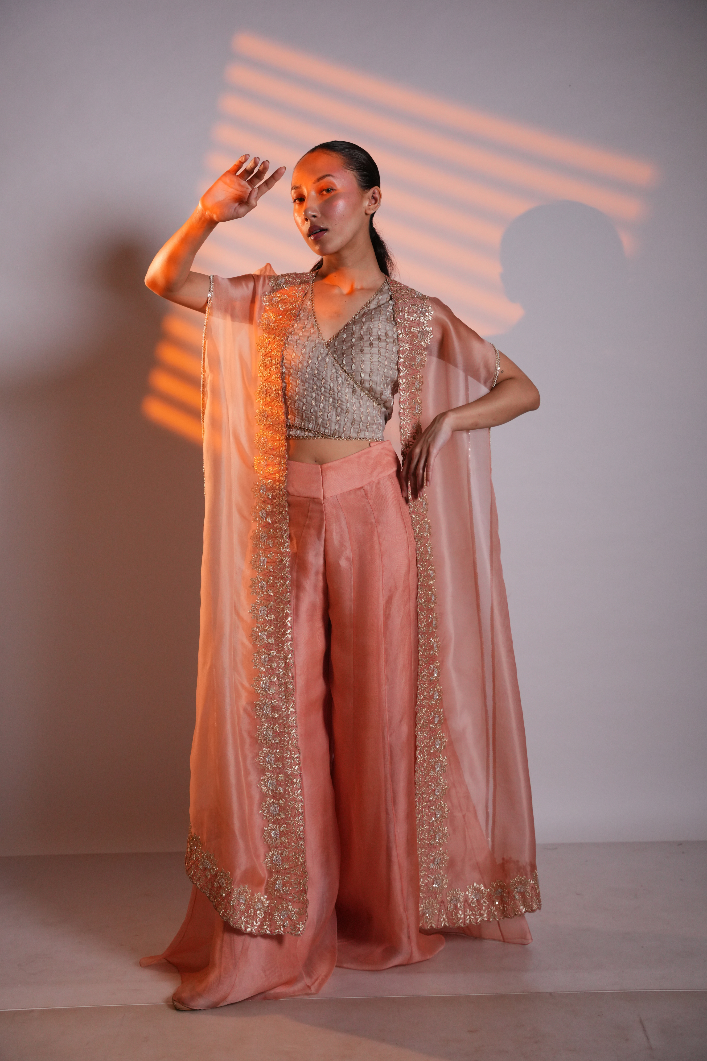Peach Gota Organza Cape