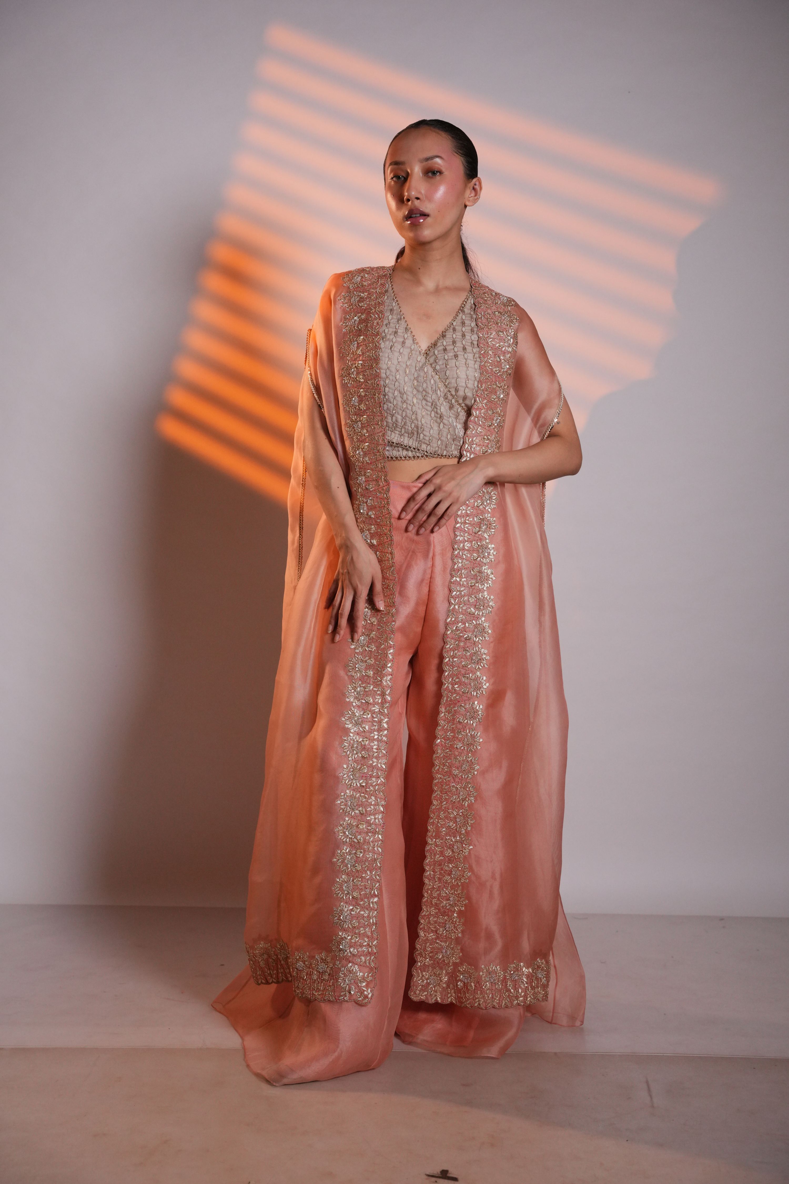 Peach Gota Organza Cape