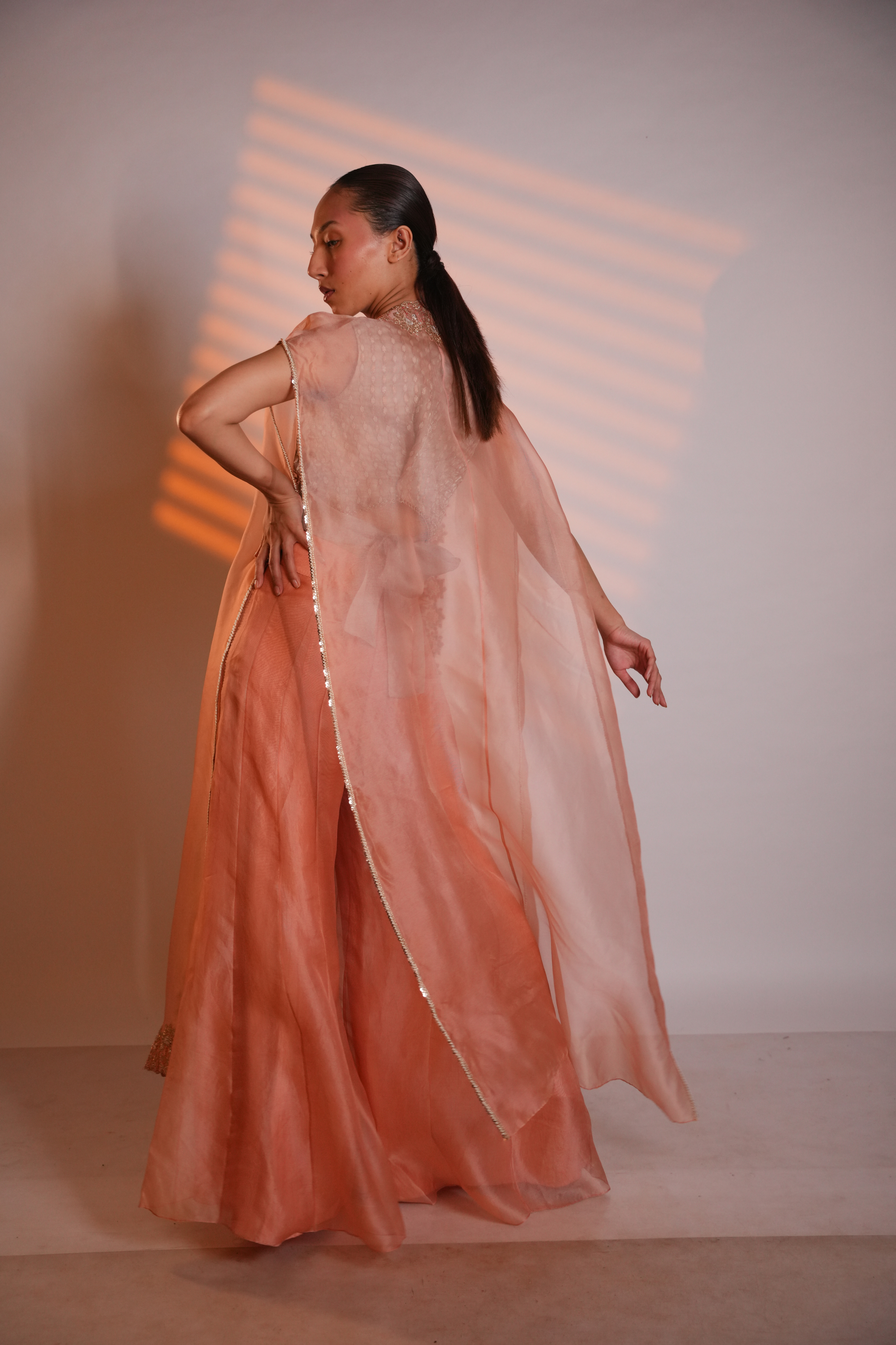 Peach Gota Organza Cape