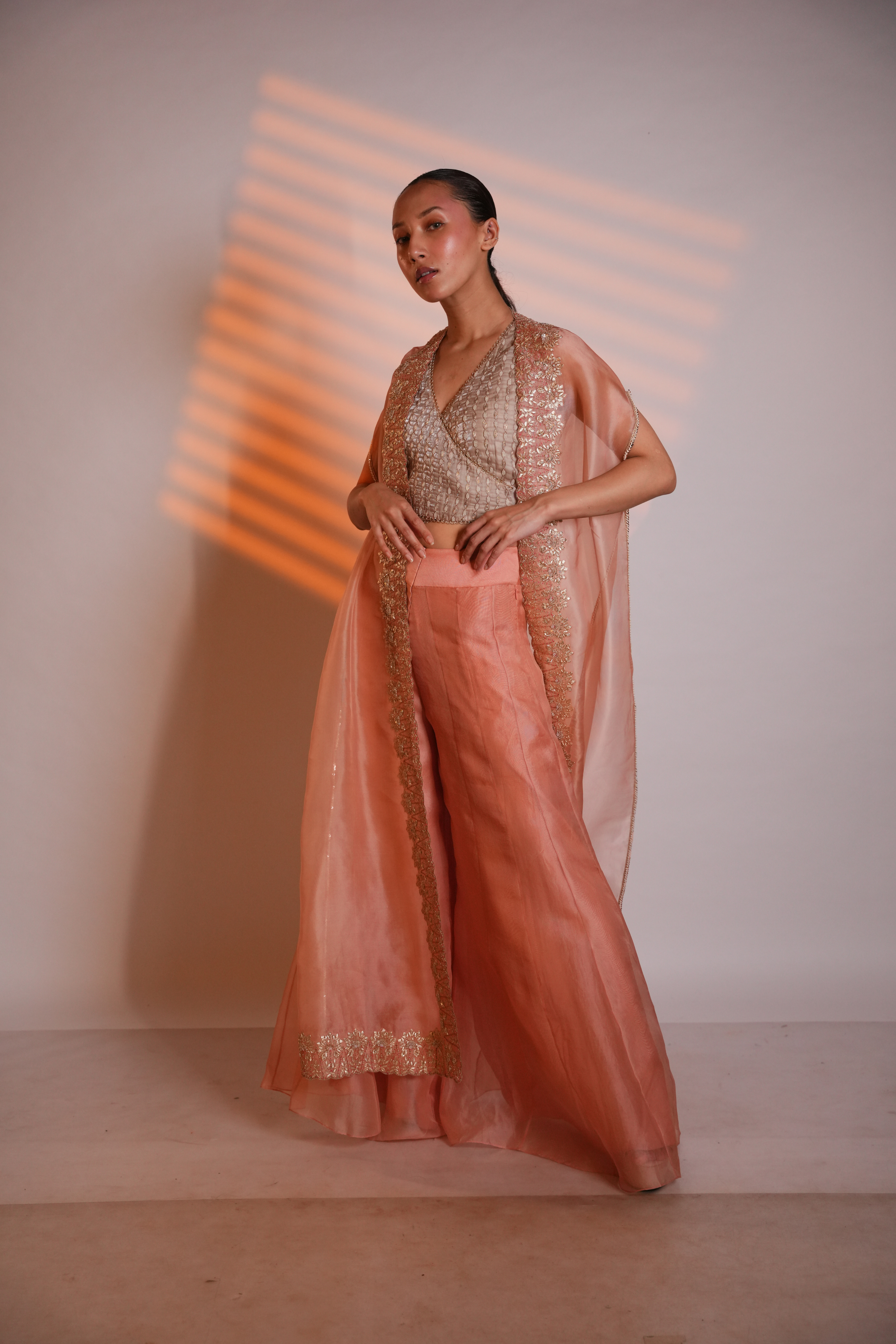 Peach Gota Organza Cape