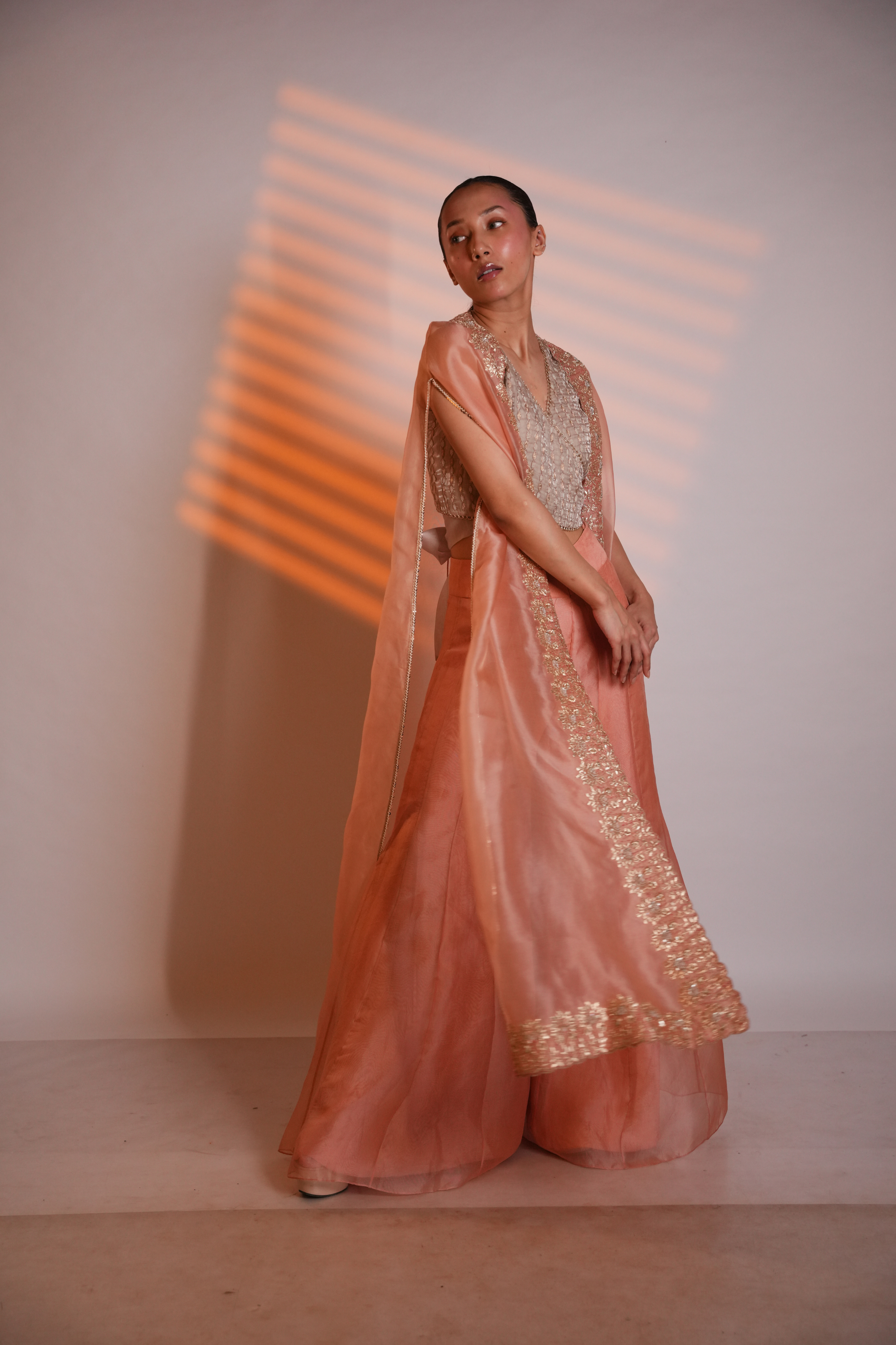 Peach Gota Organza Cape