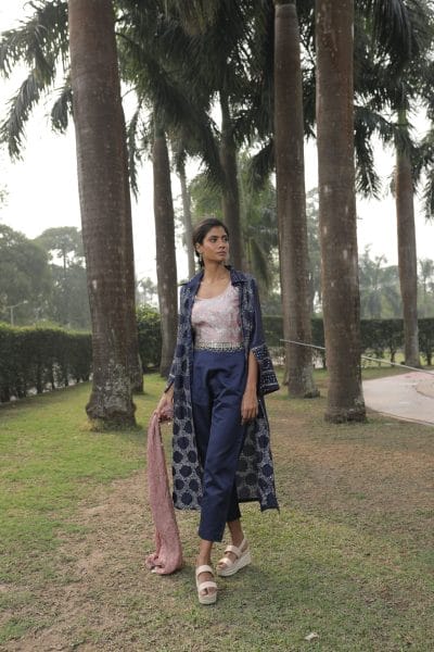Pink Bandhej Top With Pant and Jacket
