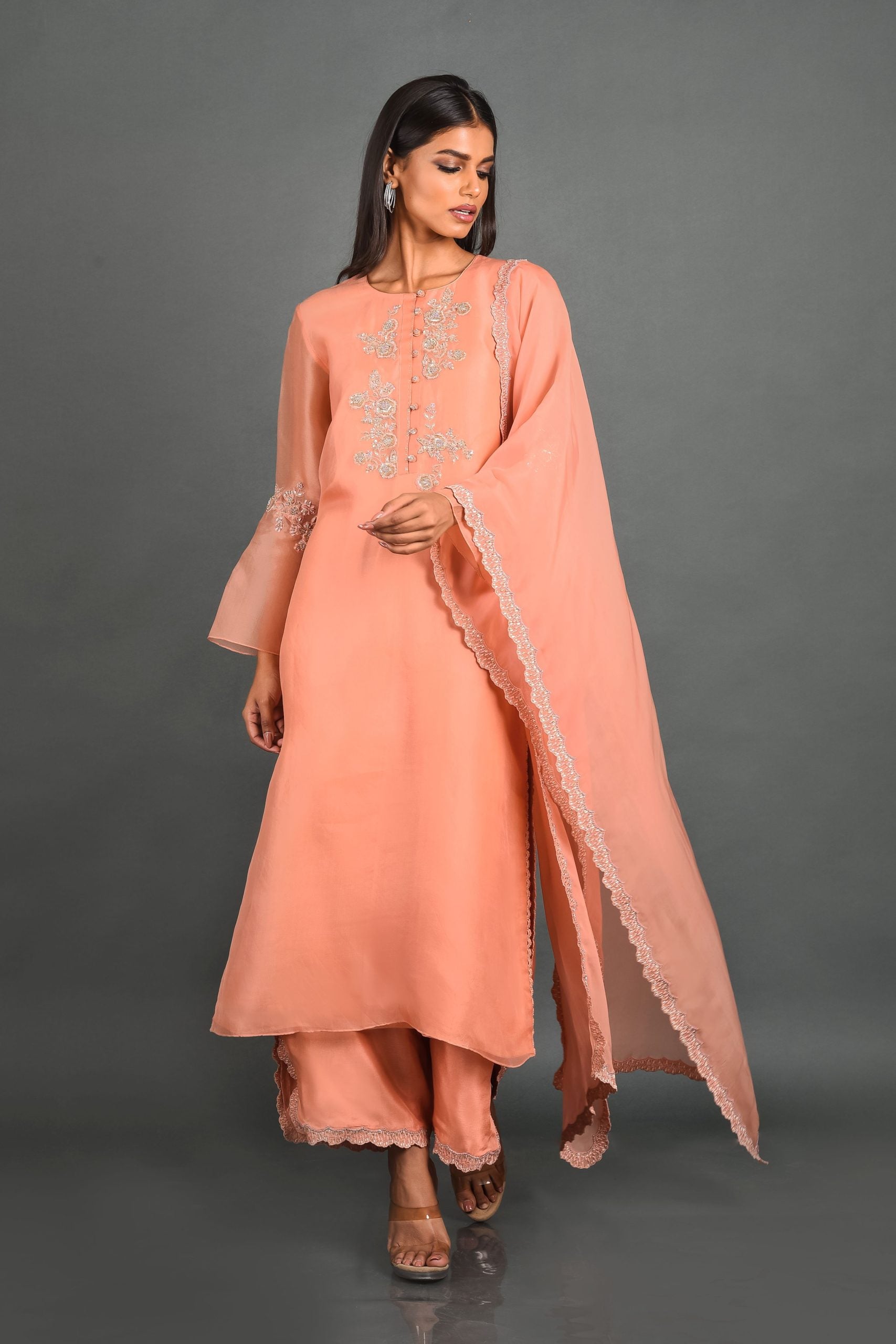 Pink Organza Kurta With Pant and Dupatta