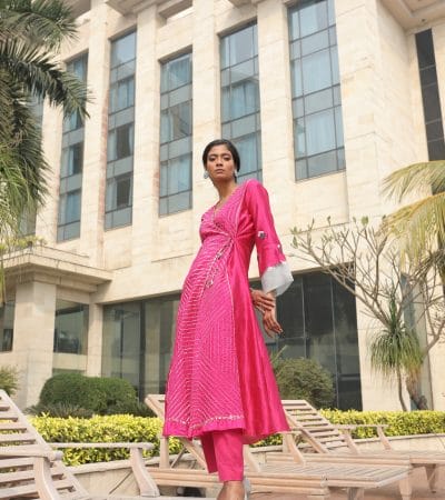 Pink Bandhej Kurta With Pant