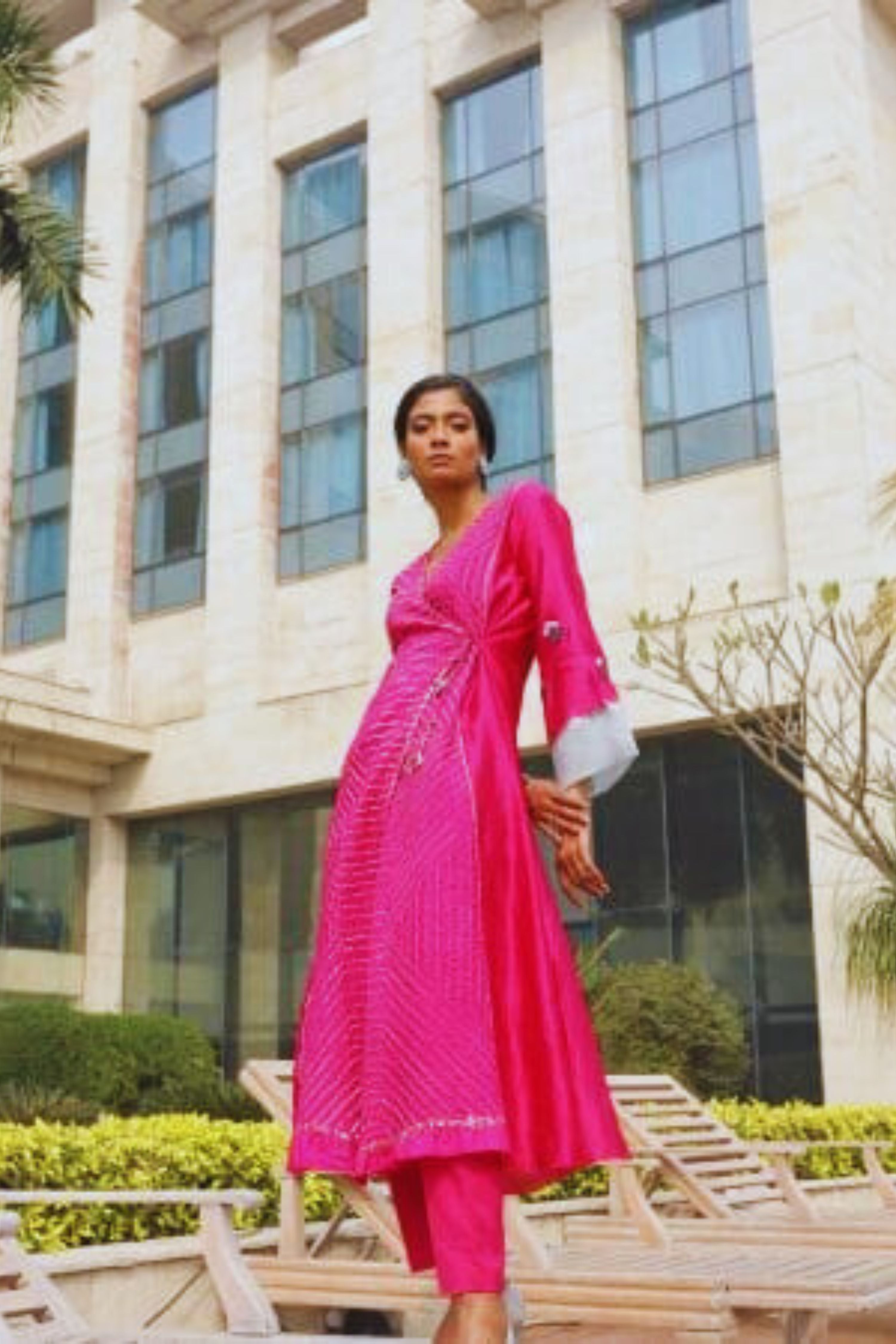 Pink Bandhej Kurta With Pant