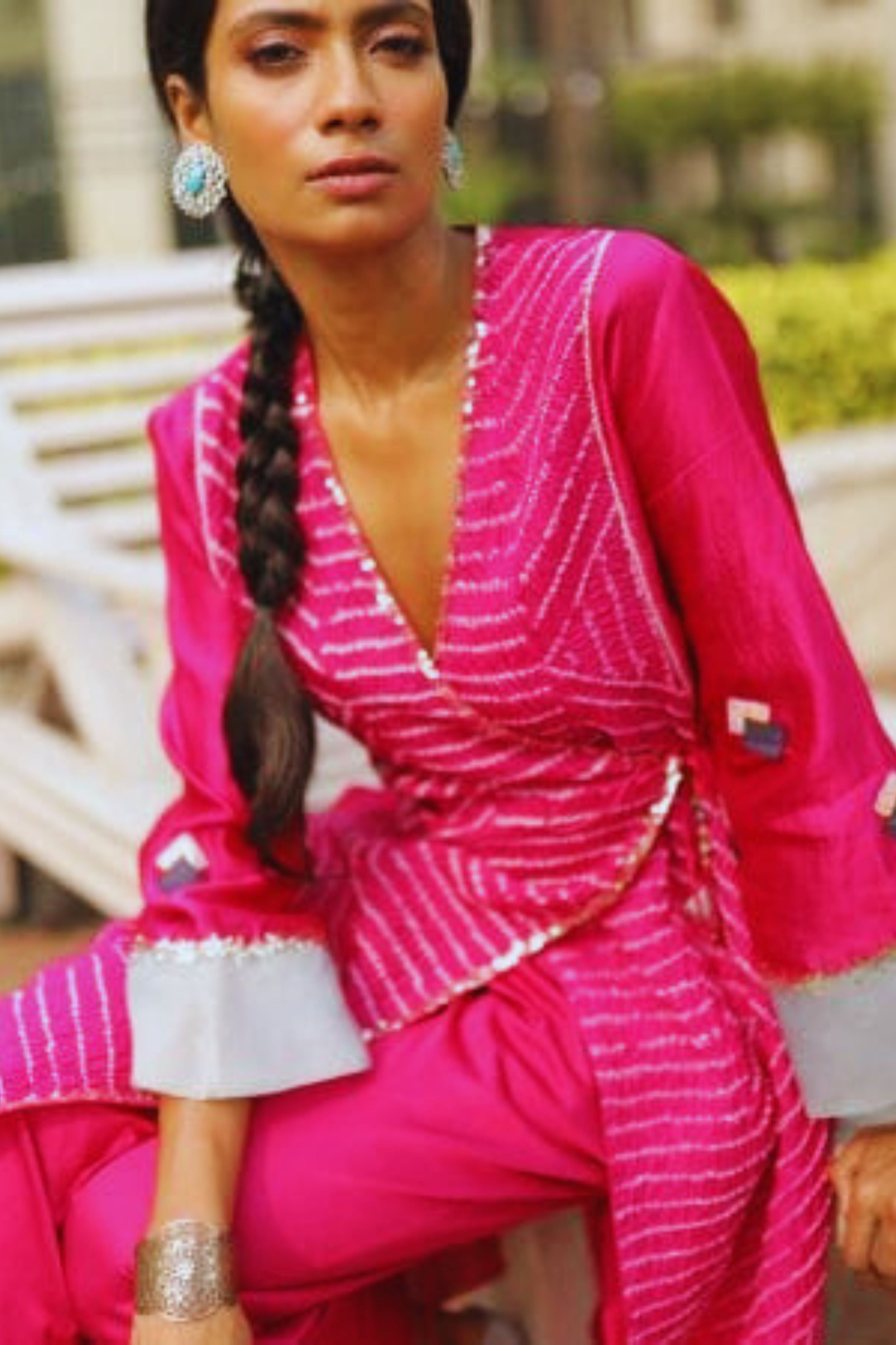 Pink Bandhej Kurta With Pant