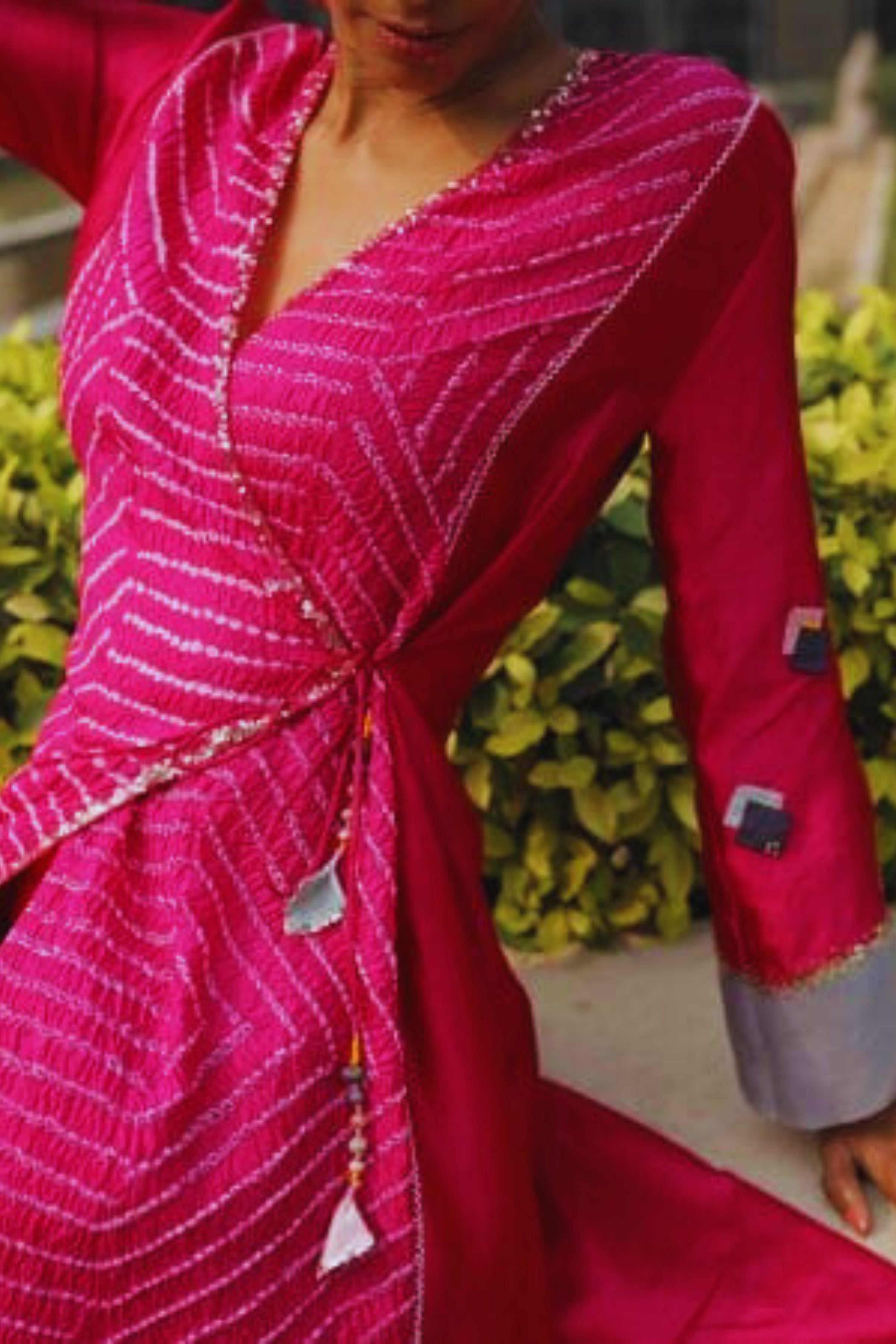 Pink Bandhej Kurta With Pant