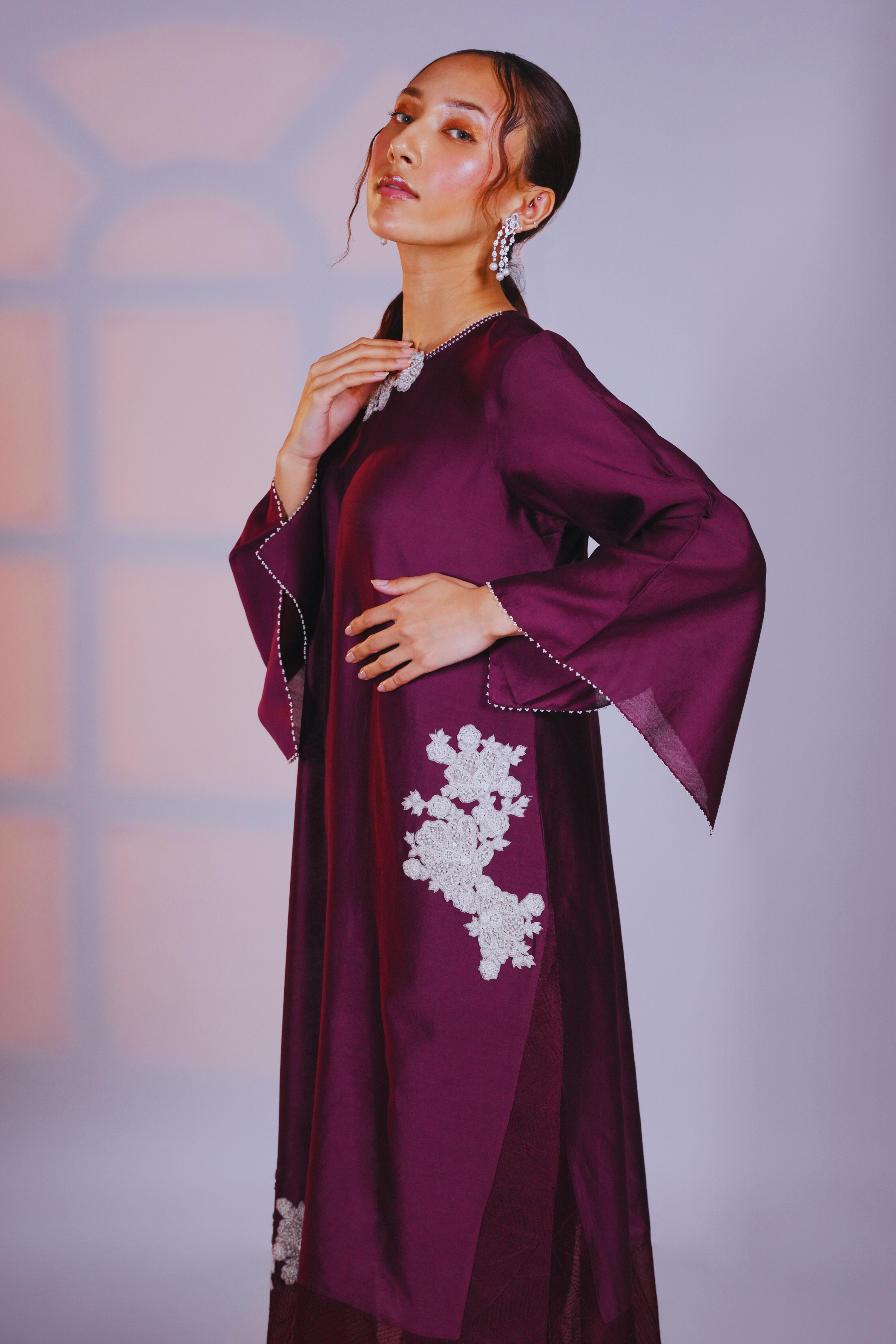 Purple Chanderi Kurta With Pant