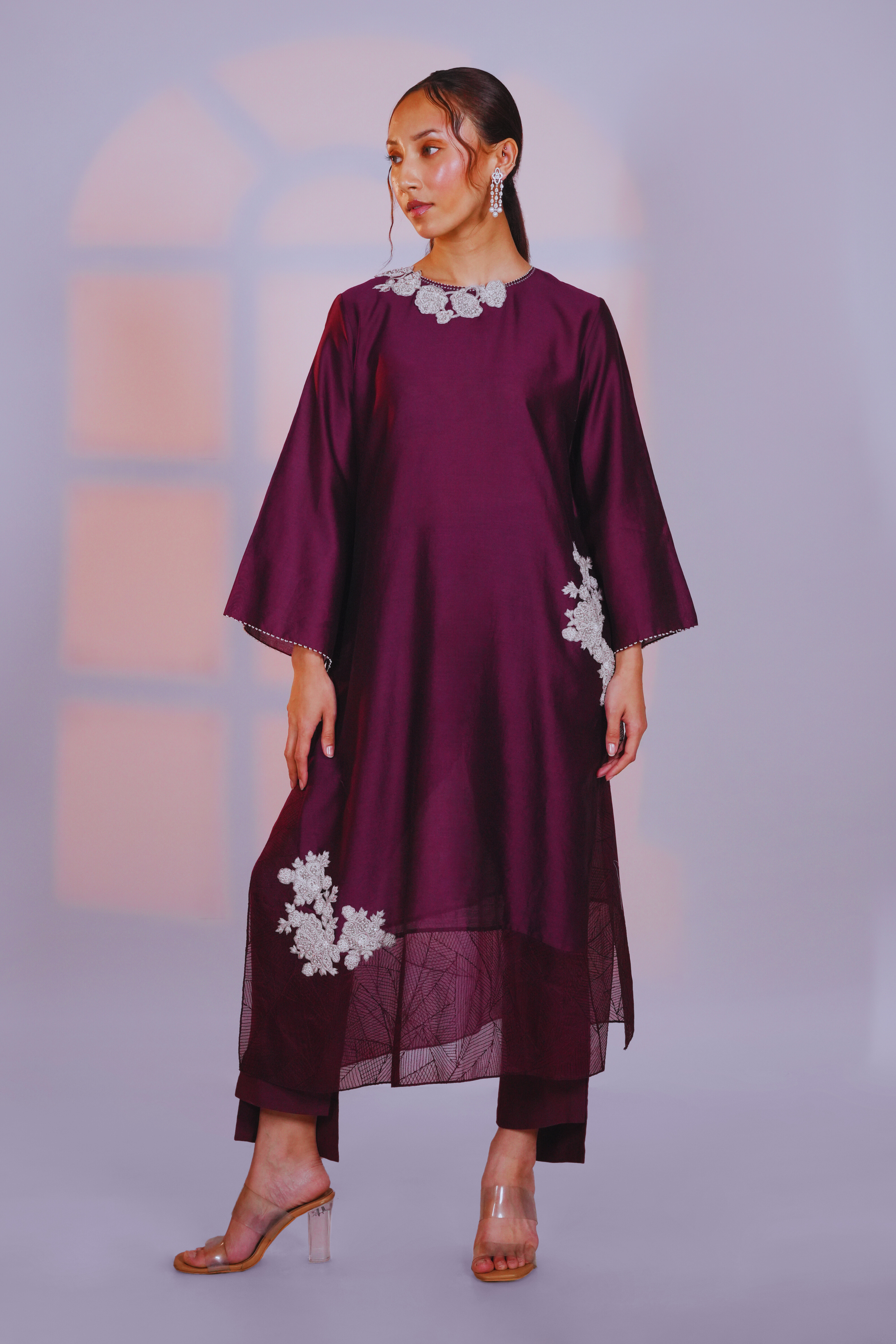 Purple Chanderi Kurta With Pant