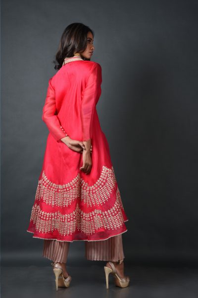 Red Organza Kurta With Pant