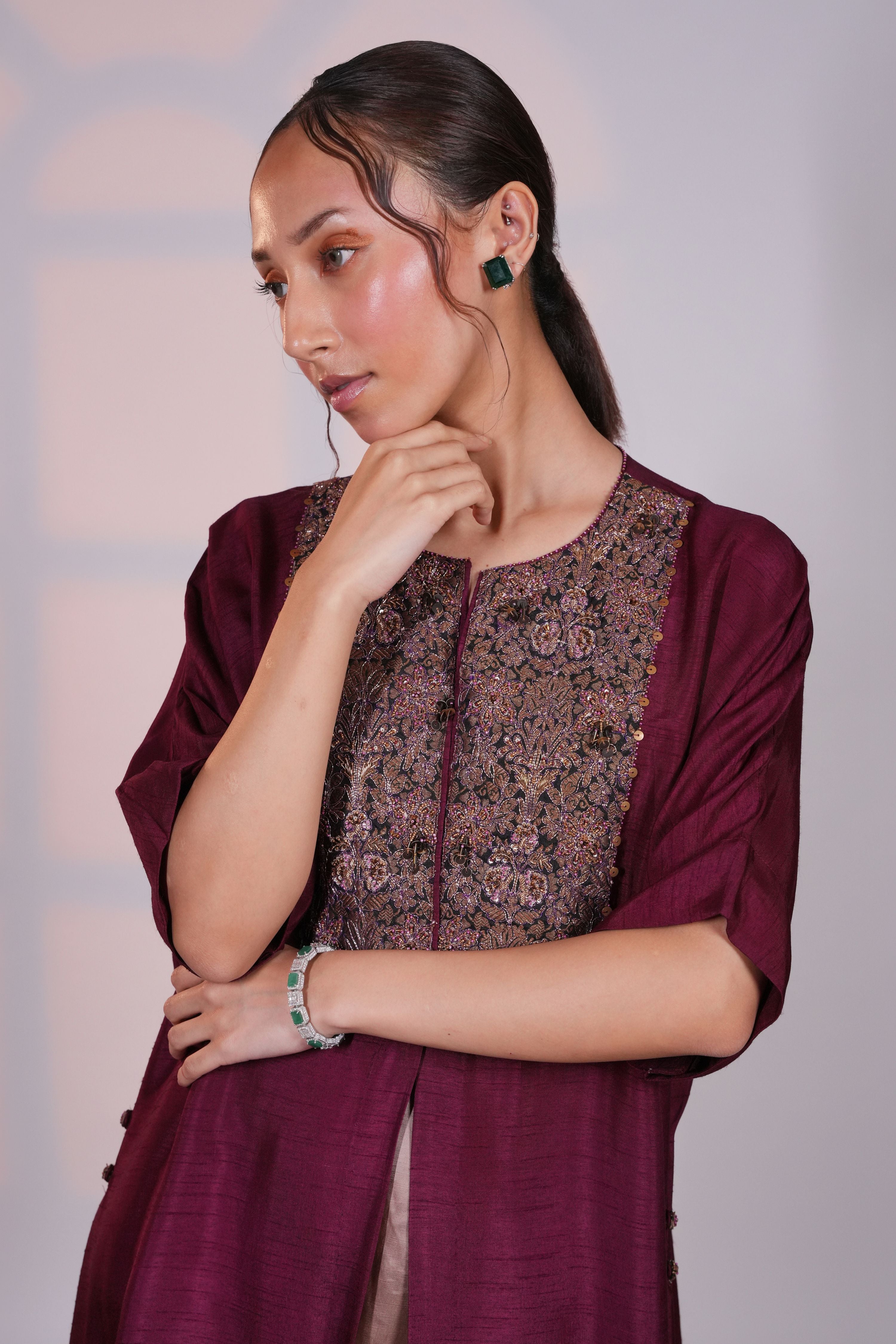 Plum Reglan Silk Kurta