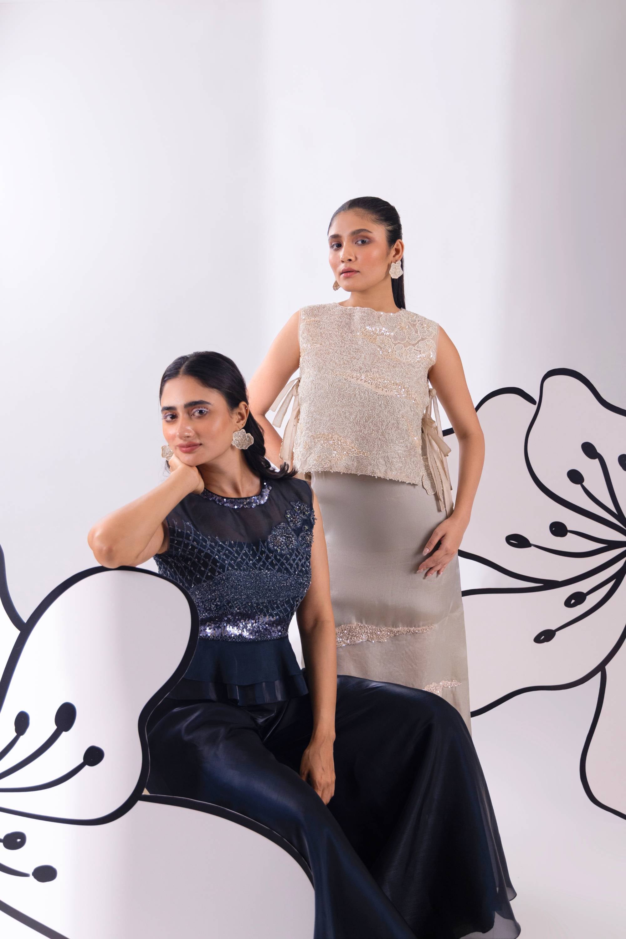 Silver Shimmer Set With With Top, Skirt & Bustier