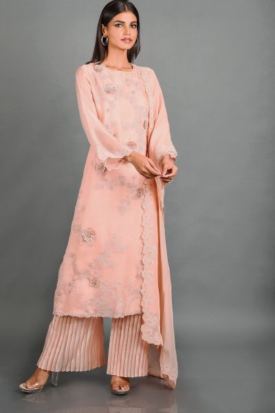 Pink Organza Kurta With Pant and Dupatta