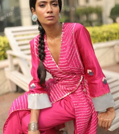 Pink Bandhej Kurta With Pant