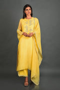 Yellow Organza Kurta With Pant and Dupatta