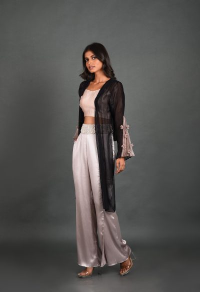 Pink Satin Pant With Bustier and Jacket