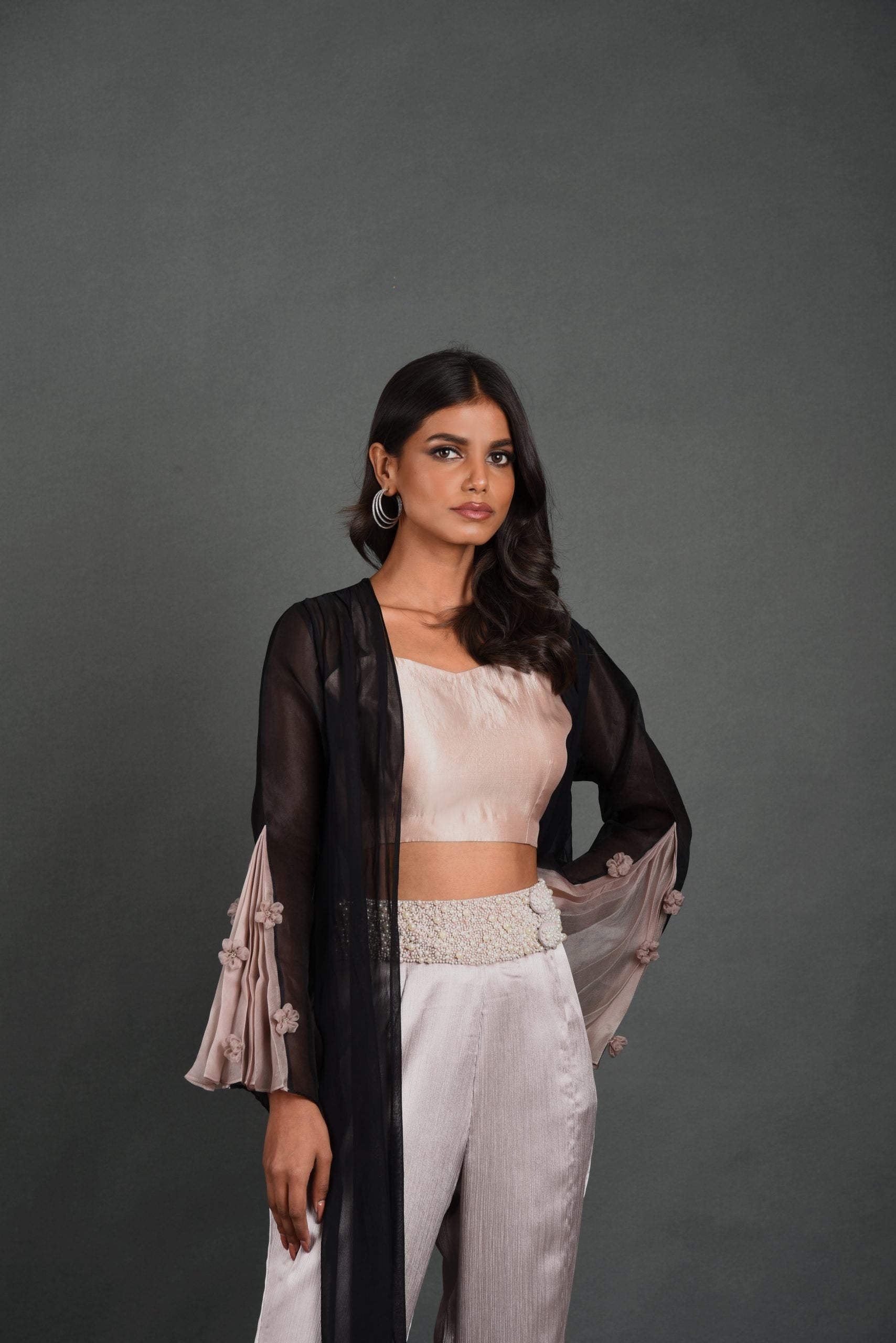 Charcoal Flat Chiffon Jacket
