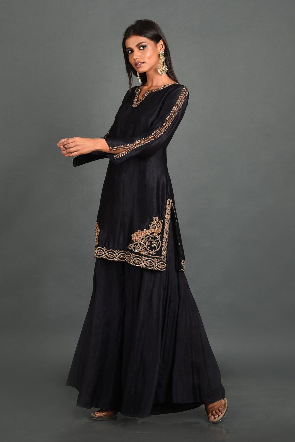 Black Silk Kurta With Pant and Dupatta